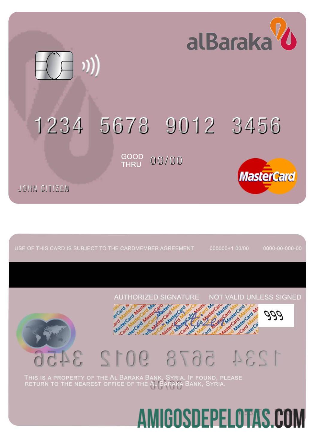 Síria Al Baraka Bank Mastercard exemplo real